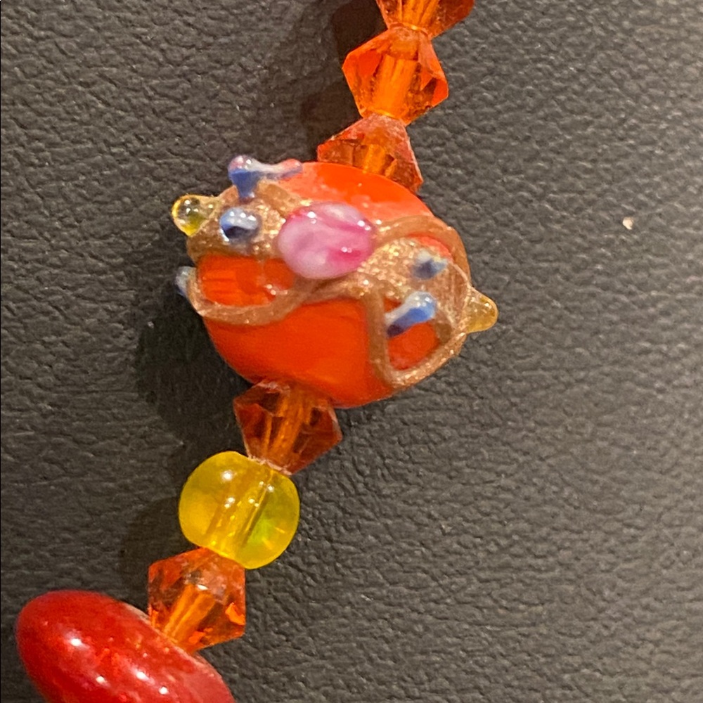 Beautiful Red and Orange Murano Glass Bead Necklace.Wedding Cake Beads Crystal.